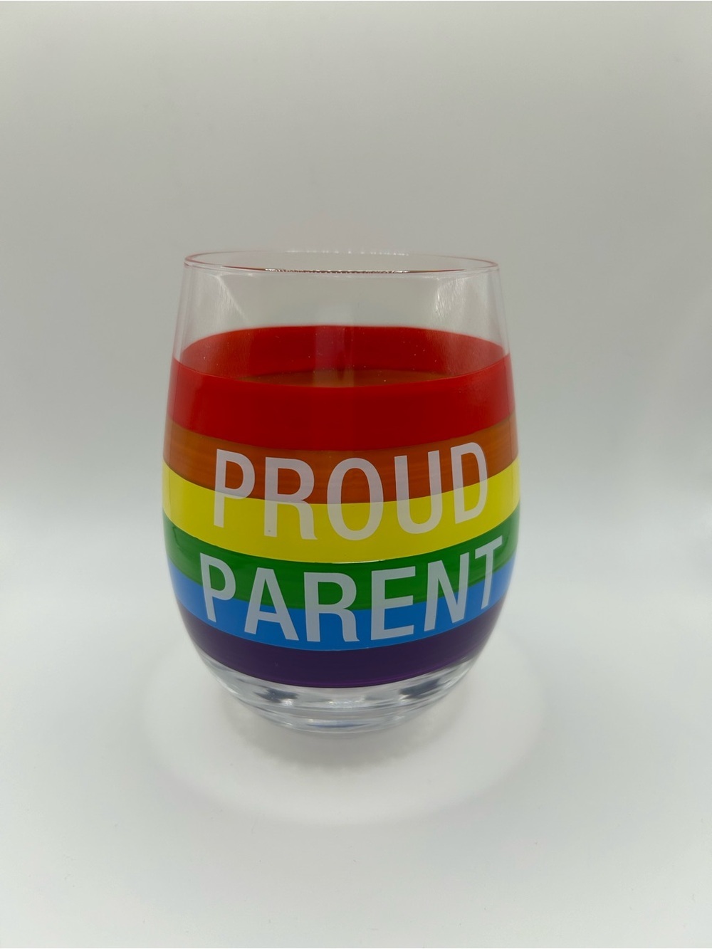 NEW Proud Parent Rainbow Stemless Wine Glass
